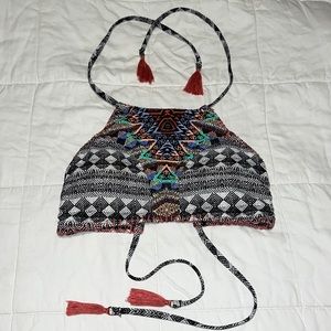EUC Trippy Boho Halter Swim Top With Tassesls Size Medium (7-9)
